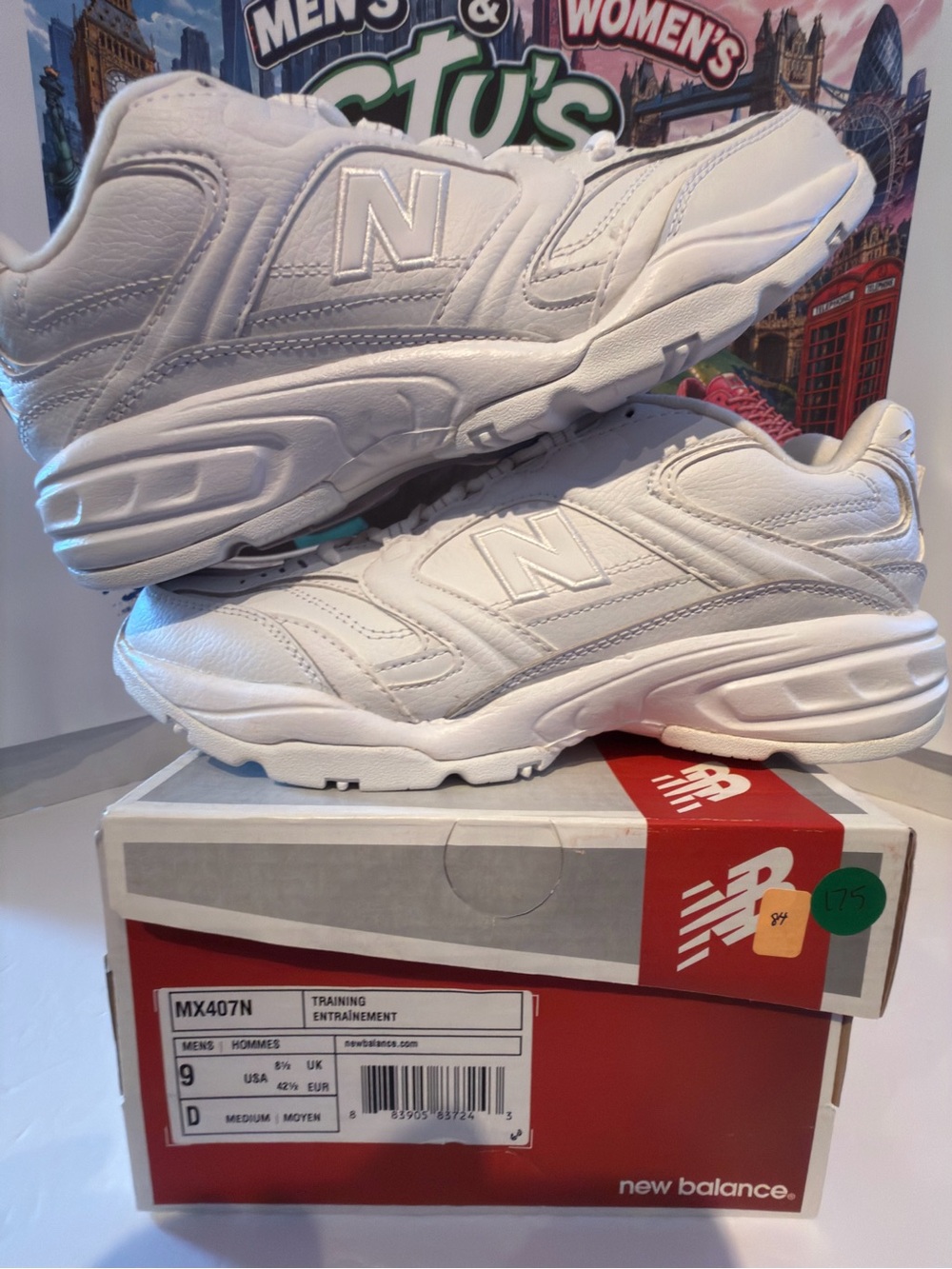 New Balance White Leather MX407N Training Sneakers